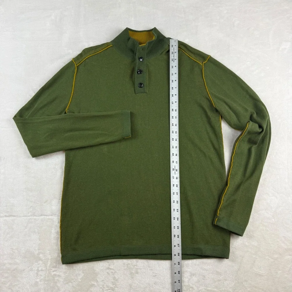 Sundance Henley Sweater Mens Large Green 100% Cotton‎ Mock Neck Long Sleeve Knit